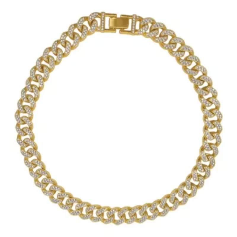 14k Gold Plated Flat Curb CZ Chain Necklace
