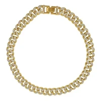 14k Gold Plated Flat Curb CZ Chain Necklace