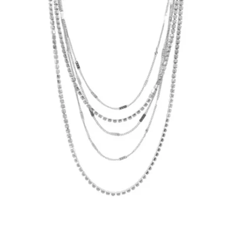 Rhodium Plated Layered Tennis Necklace