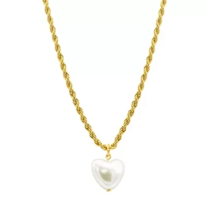 Tarnish Resistant Rope Chain Heart Necklace gold