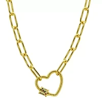 14k Gold Plated Paper Clip Chain With Rainbow Heart Screw Lock