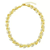 14k Gold Plated Crystal Leaf Necklace