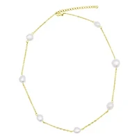 Tarnish Resistant 14k Gold Plated Adjustable Station Freshwater Pearl Necklace