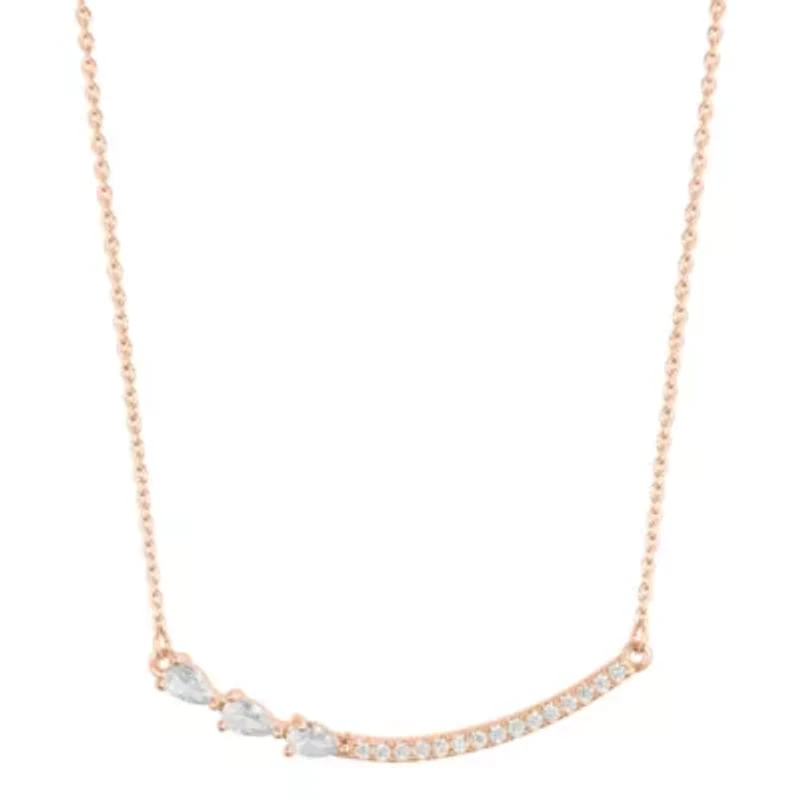 14k Rose Gold Plated Curved Bar Pink Pear Necklace