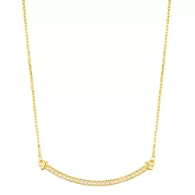 14k Gold Plated Pearl Curved Bar Necklace
