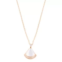 14k Rose Gold Plated Mother of Pearl CZ Leaf Pendant Necklace