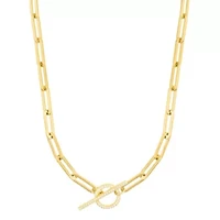14k Gold Plated Paperclip CZ Toggle Necklace