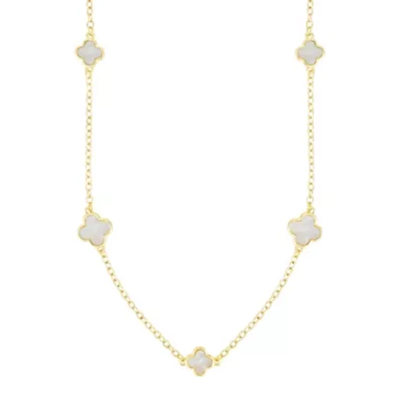 Gold Plated 36" Mother of Pearl Flower Station Necklace