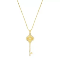 14k Gold Plated Pave Clover Key Pendant Necklace