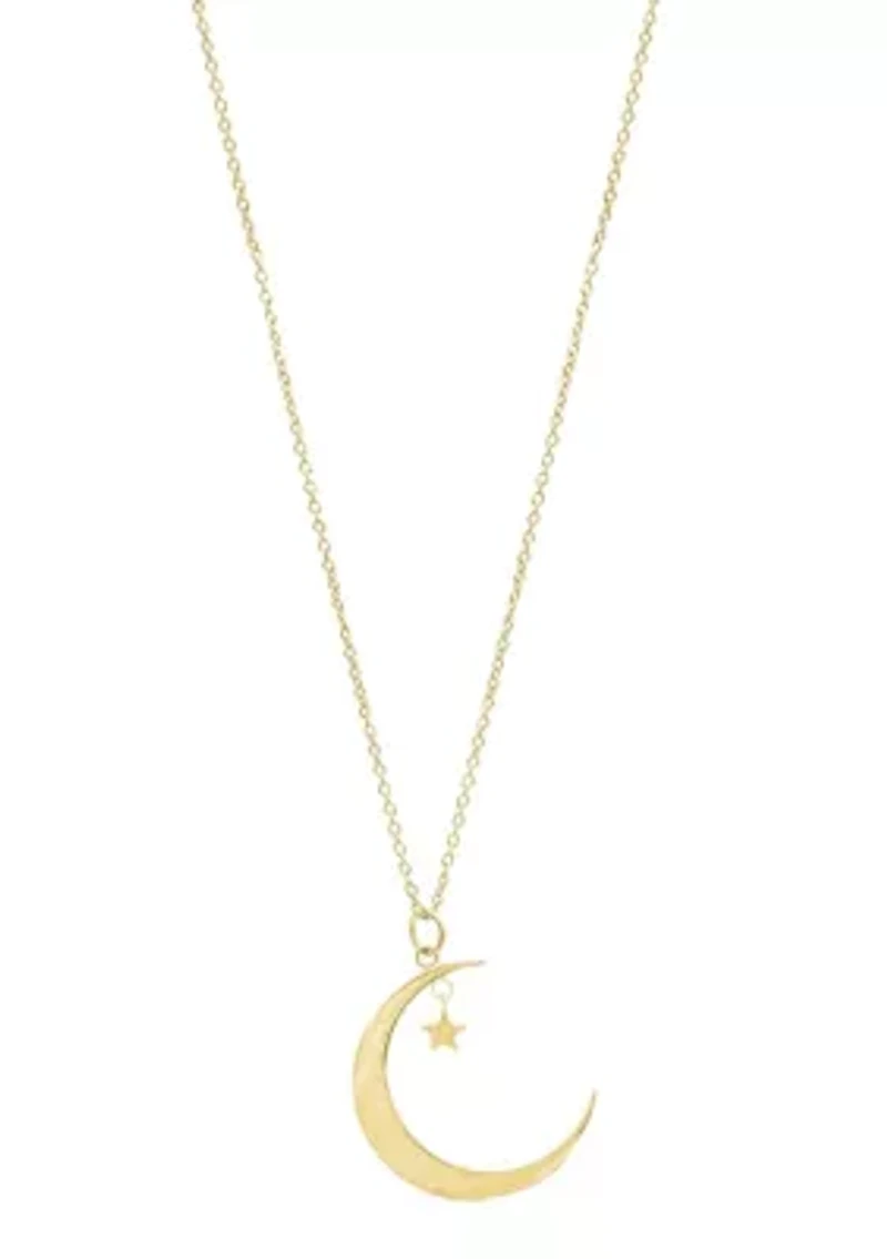 14k Gold Plated Hanging Moon and Star Necklace