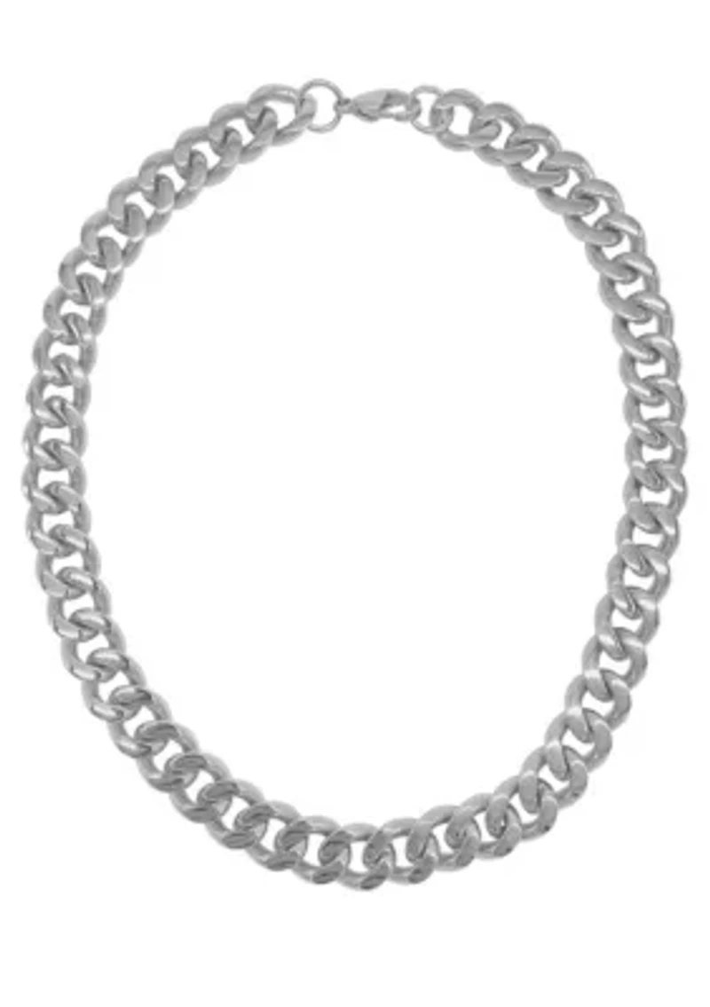 Tarnish Resistant Silver Plated Wide Curb Chain Necklace
