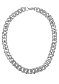 Tarnish Resistant Silver Plated Wide Curb Chain Necklace