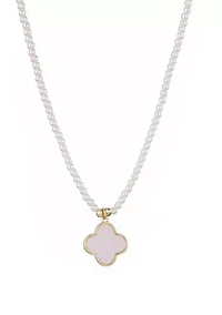 14k Gold Plated Pearl Strand Clover Pendant Necklace