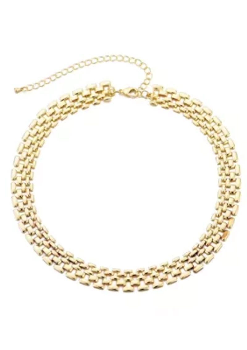 14k Gold Plated Grid Chain Necklace