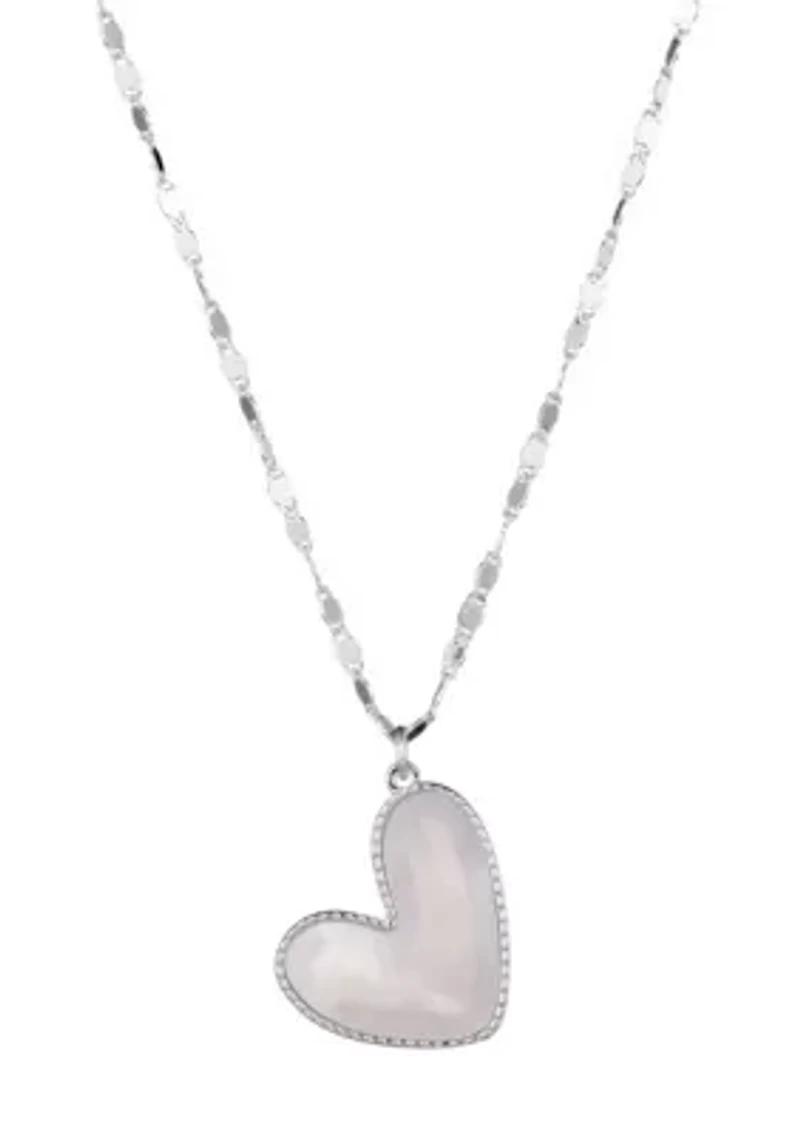 Silver Plated Mother of Pearl Beaded Edge Heart Necklace