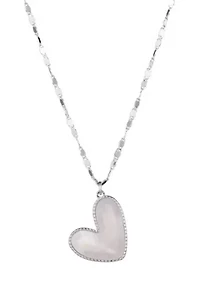 Silver Plated Mother of Pearl Beaded Edge Heart Necklace