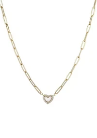 14k Gold Plated Mother of Pearl Mini Heart Chain Necklace