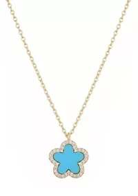 14k Gold Plated Turquoise CZ Halo 5-Leaf Clover Necklace
