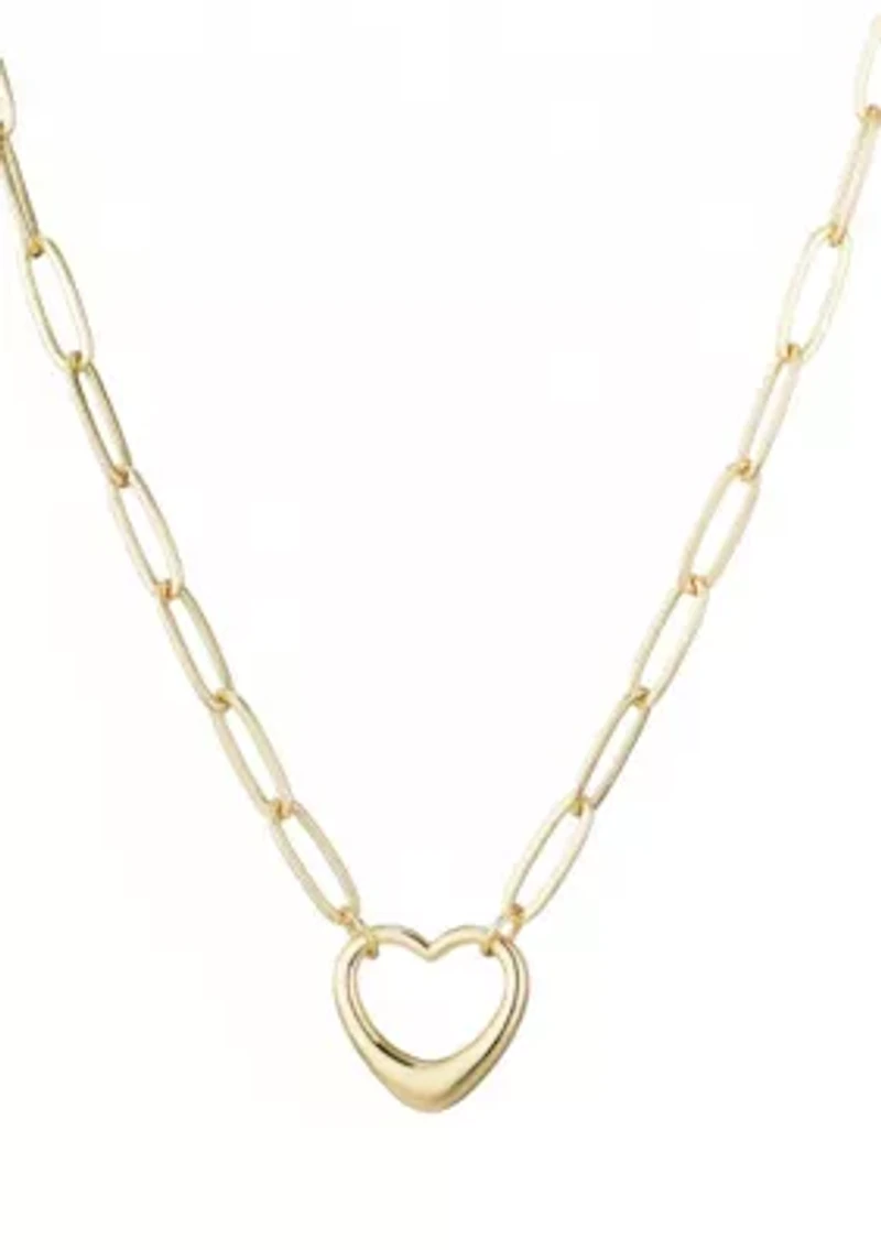 14k Gold Plated Paperclip Chain Outline Heart Necklace