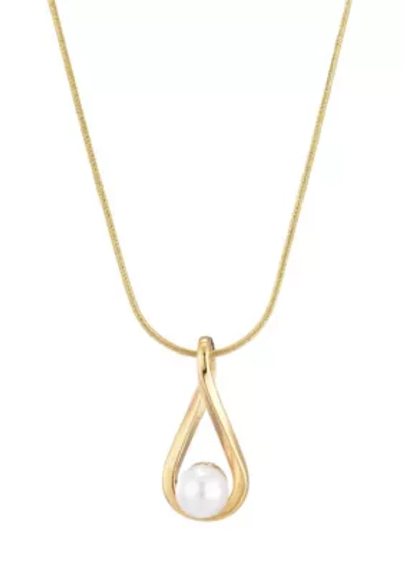 Tarnish Resistant 18k Gold Plated Hanging Pearl Necklace