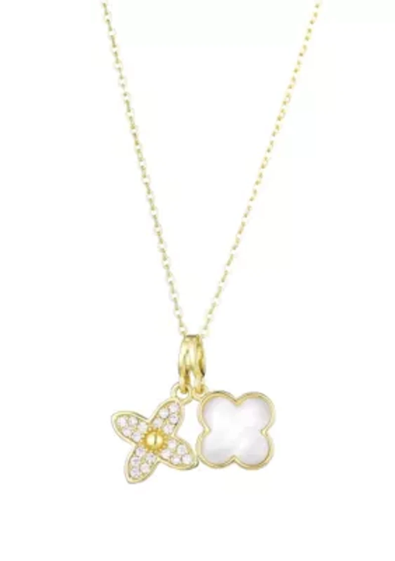 Tarnish Resistant 18k Gold Plated Mother of Pearl Double Clover Necklace