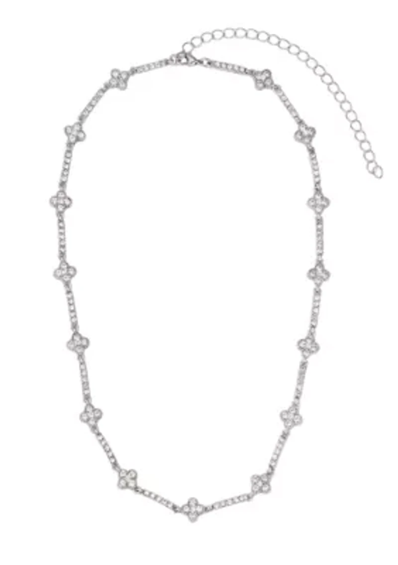 Silver Plated Crystal Clover Tennis Necklace