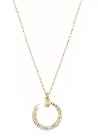 14k Yellow Gold Plated Curved CZ Nail Ring Necklace