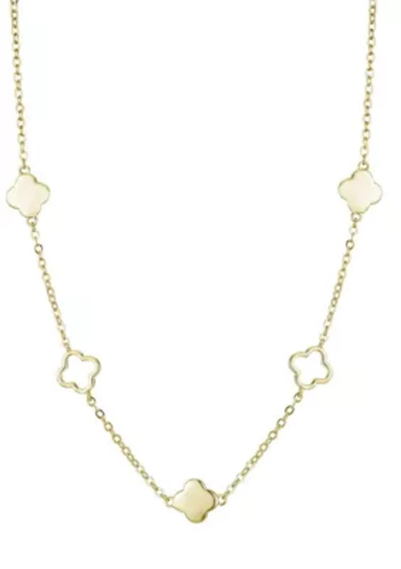 14k Gold Plated Clover Station Necklace