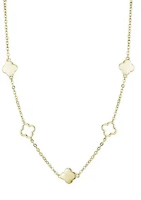 14k Gold Plated Clover Station Necklace