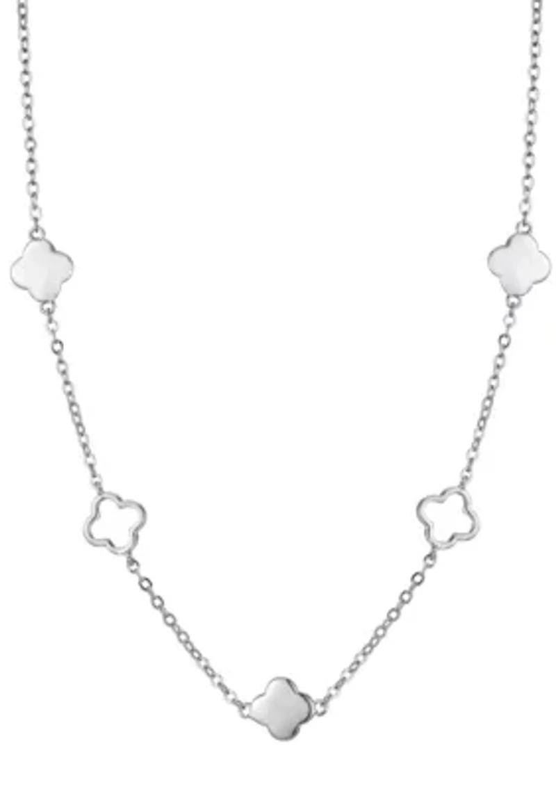 Silver Plated Clover Station Necklace