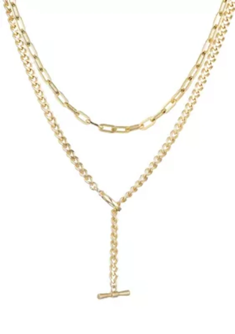 14k Gold Plated Toggle and Paperclip Set of 2 Necklaces
