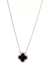 14k Rose Gold Plated CZ Black Clover Necklace
