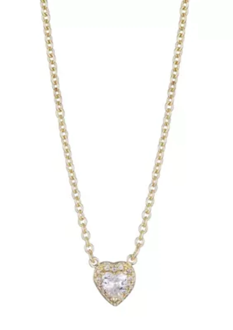 14k Gold Plated CZ Halo Heart Necklace