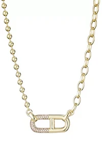 14k Gold Plated Mixed Chain CZ Sideways Pendant Necklace
