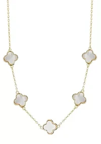 14k Yellow Gold Plated Mother of Pearl Clover Station Necklace