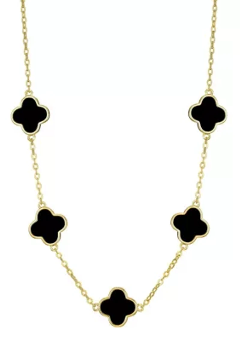 14k Yellow Gold Plated Black Clover Station Necklace