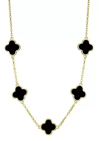14k Yellow Gold Plated Black Clover Station Necklace