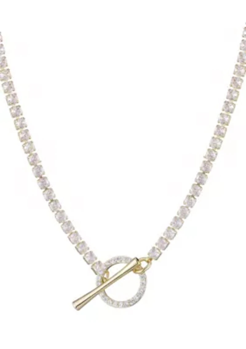 14k Gold Plated Crystal Toggle Tennis Necklace