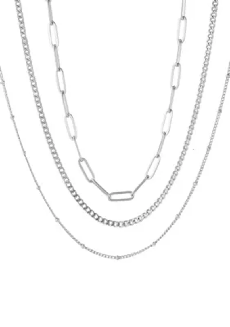 Tarnish Resistant Silver Set of 3-Chain Necklaces