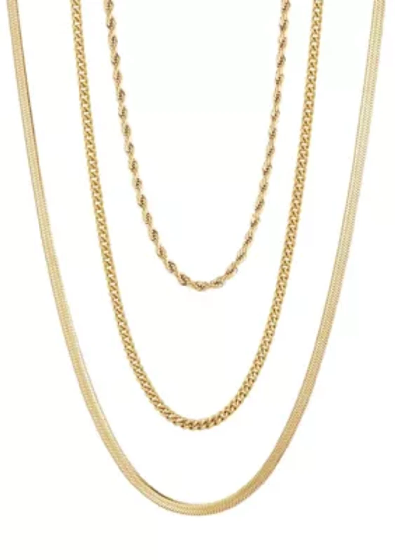 Tarnish Resistant 18k Gold Plated Set of 3-Chain Necklaces