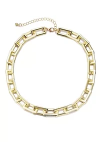 Gold Plated Rectangle Paperclip Chain Necklace