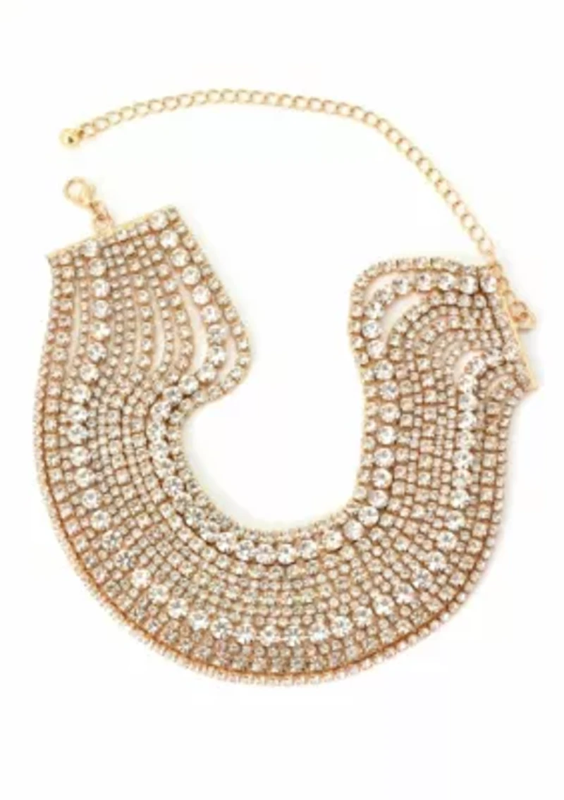 Gold Plated Multi Strand Crystal Adjustable Collar