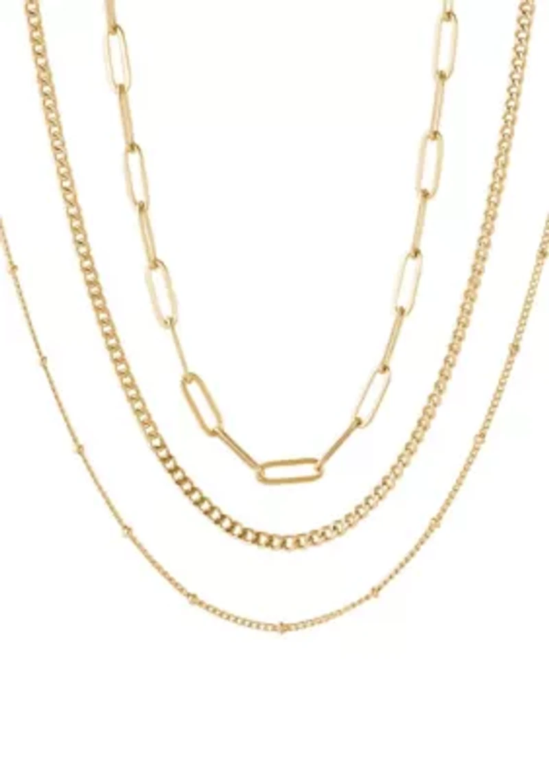 Tarnish Resistant 18k Gold Plated Set of 3-Chain Necklaces