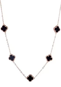 14k Rose Gold Plated Black Flower Station Necklace