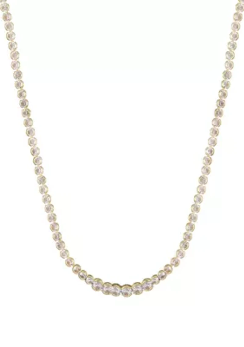 14k Gold Plated Bezeled Crystal Tennis Necklace