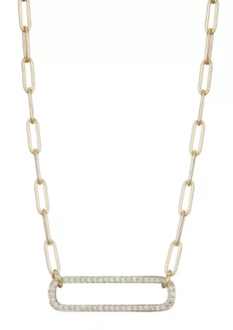 14k Gold Plated CZ Rounded Rectangle Pendant Necklace