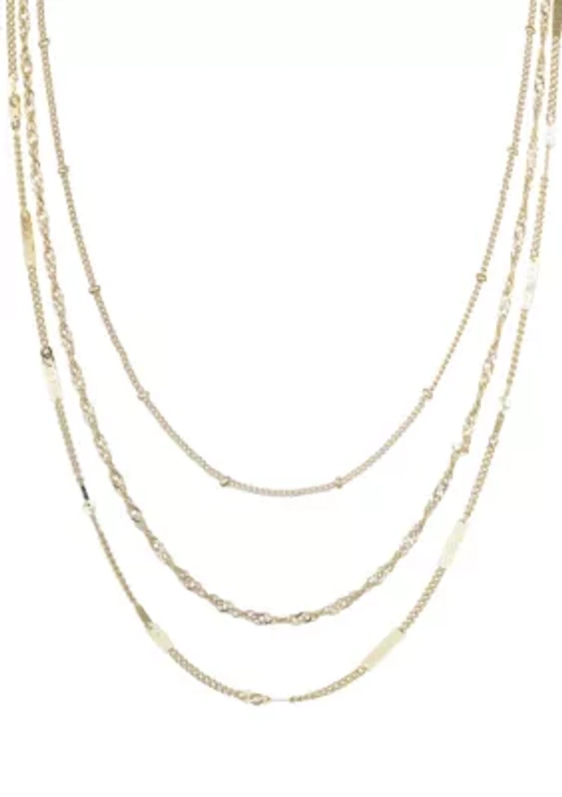 14k Yellow Gold Plated 3-Chain Necklace Set