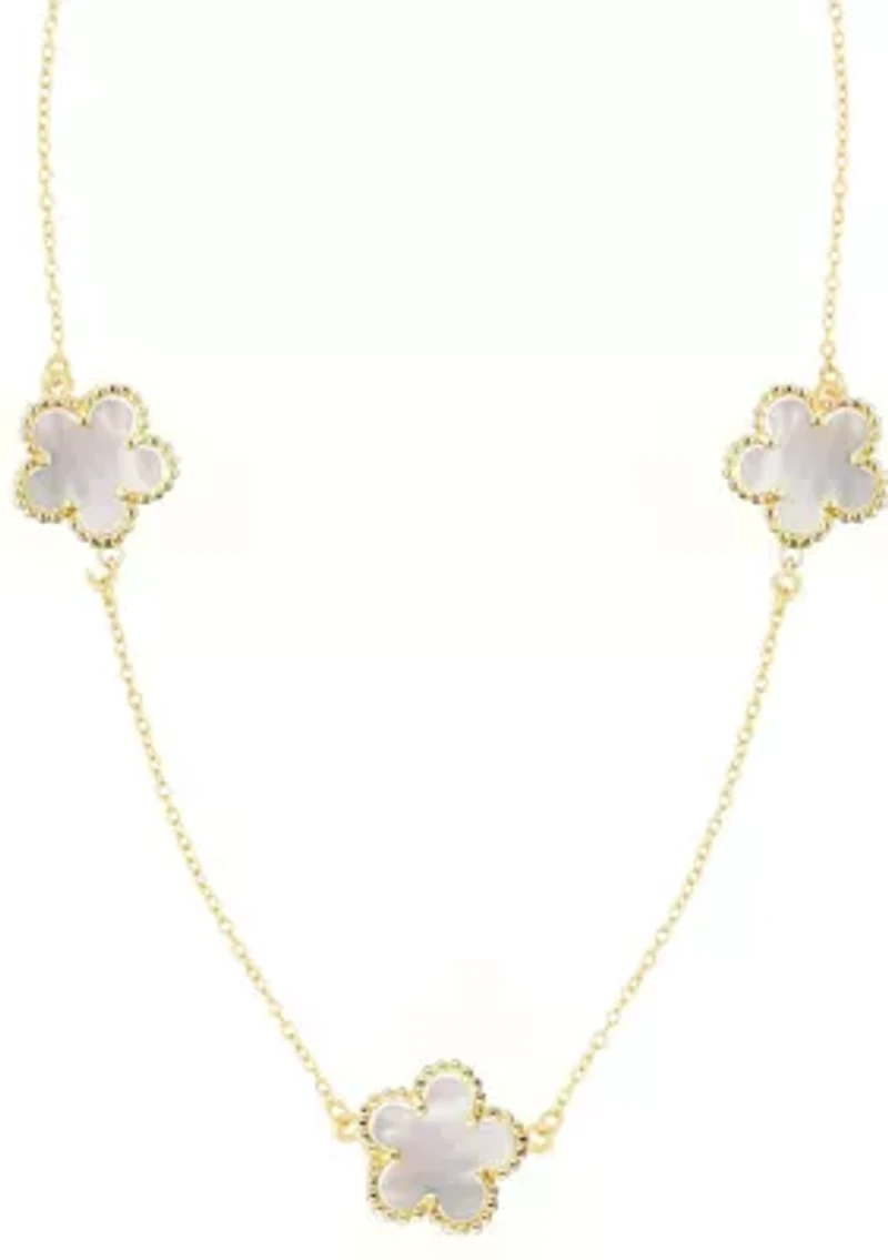 Gold Plated 36" 5-Leaf Clover Mother of Pearl Station Necklace