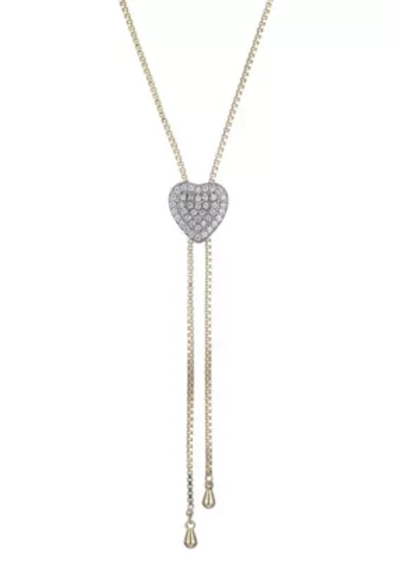 14k Gold Plated CZ Heart Bolo Necklace