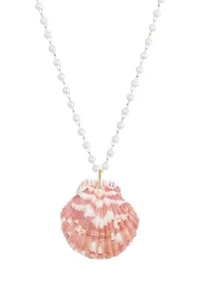 14k Gold Plated Pink Shell Rosary Pearl Necklace